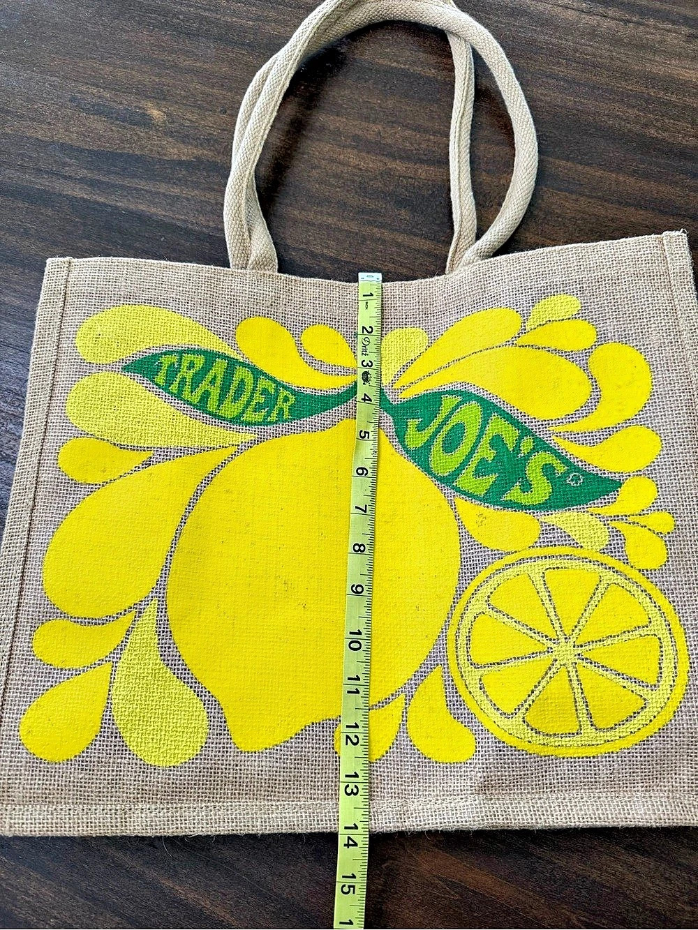 Trader Joe's Lemon Lime Jute Tote Bag in Yellow & Green - Picture 3 of 5